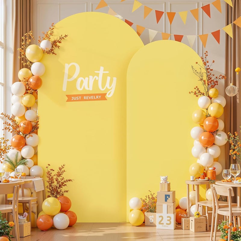 Suppromo Yellow Arch Cover Set of 2-7.2 and 6FT Yellow Arch Backdrop Cover Spandex Fitted Birthday Party Arch Stand Covers Stretchy Backdrop for Baby Shower Bridal Shower Ceremony Wedding Photo Background - Image 2